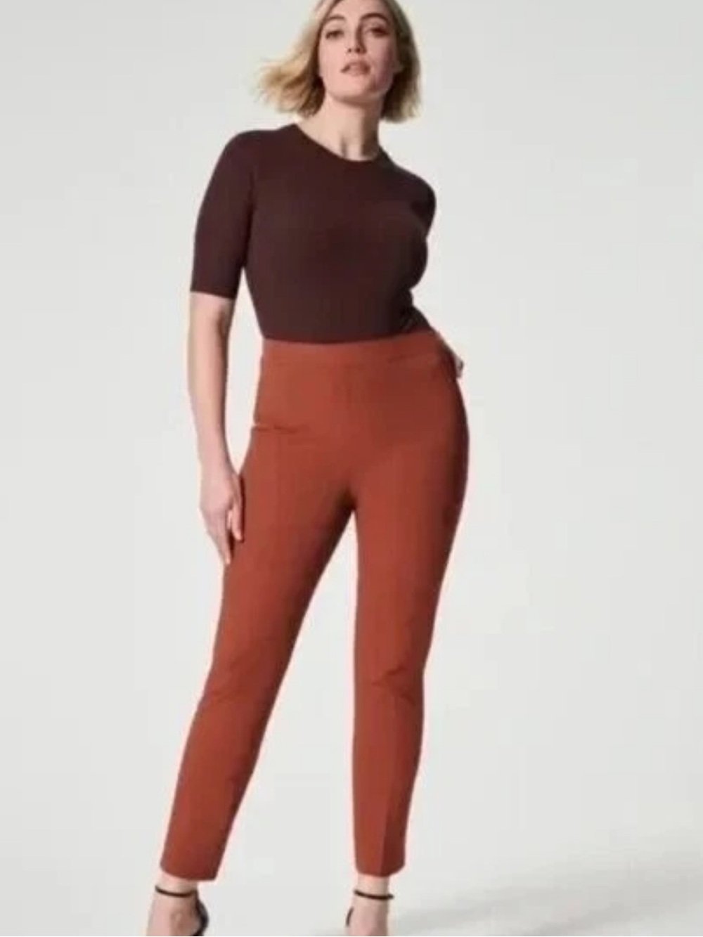 Spanx On The Go Ankle Slim Straight Pant Bronze Glow Tummy Control  Pull On L